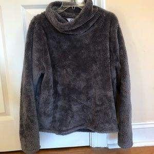 fuzzy grey sweatshirt